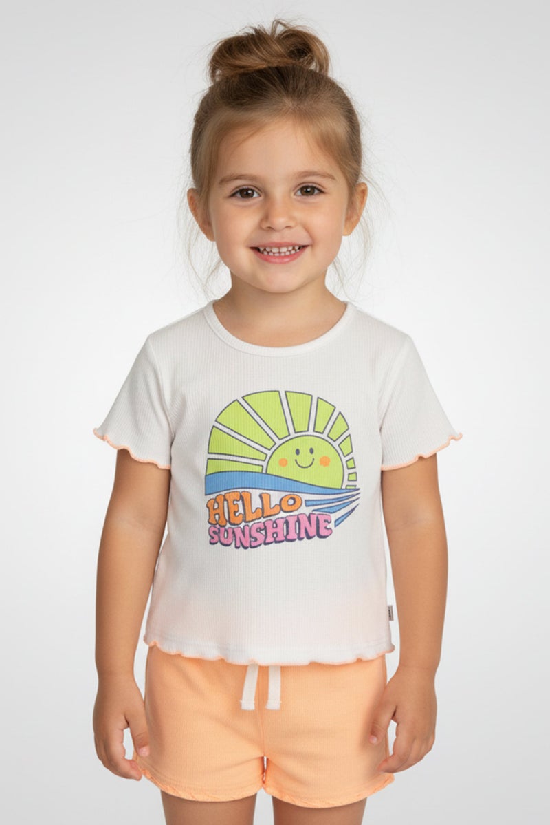 Freestyle Toddlers Girl 3Pcs Graphic Print T-Shirt And Shorts Set, Multicolor - Image 1